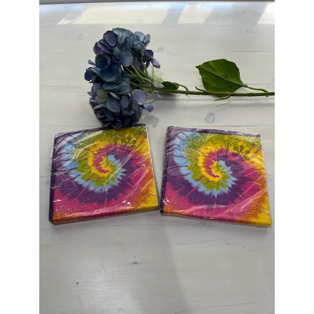 New! Lot of 2 Unique Tye Dye Swirl Luncheon Napkins 16 Count Party Supplies